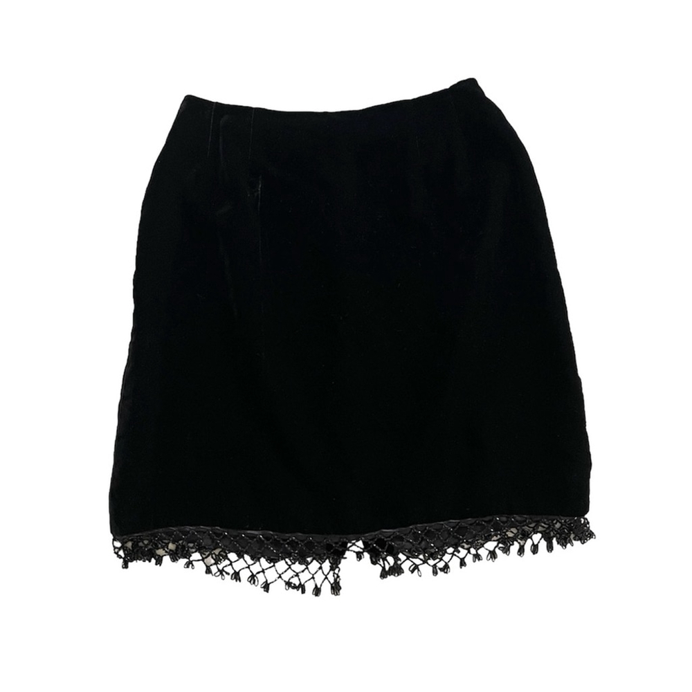 Vintage Velvet Mini Skirt with Beaded Fringe Size S - Picture 3 of 6
